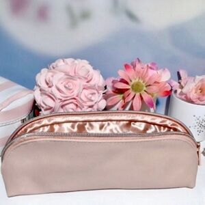 Morphe Blush Pink Makeup Brush Cosmetic Bag Faux Leather, Gold Top Zipper *BNIP